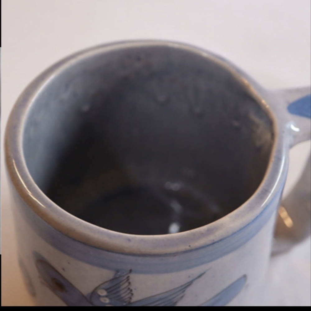 Vintage Mexican Tonala Hand Painted & Glazed Blue Bird Mug Signed - Picture 5 of 10
